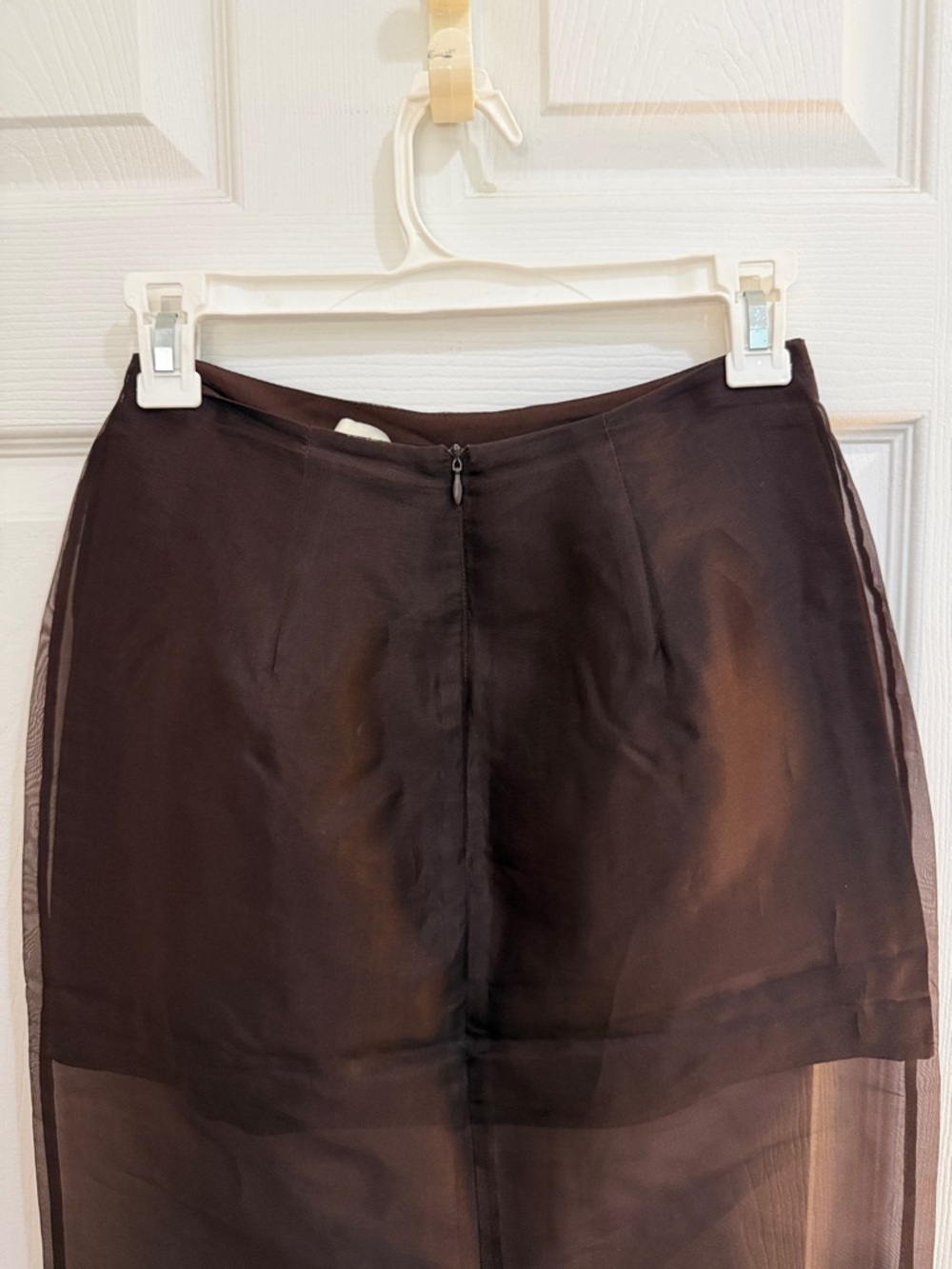 Sian Dark Choc Silk Organza Midi Skirt- Brown - Picture 8 of 12